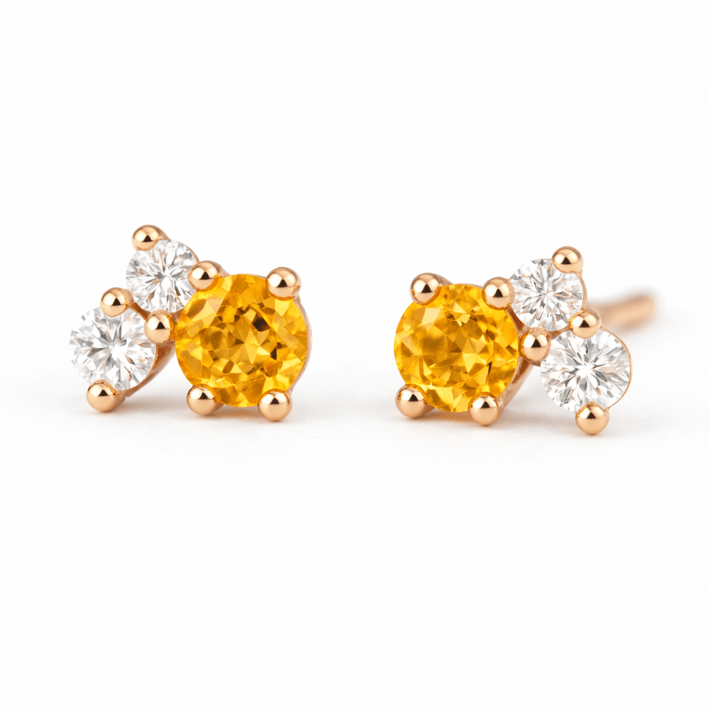 Citrine Diamond Gold Earrings Olivia - SOVATS