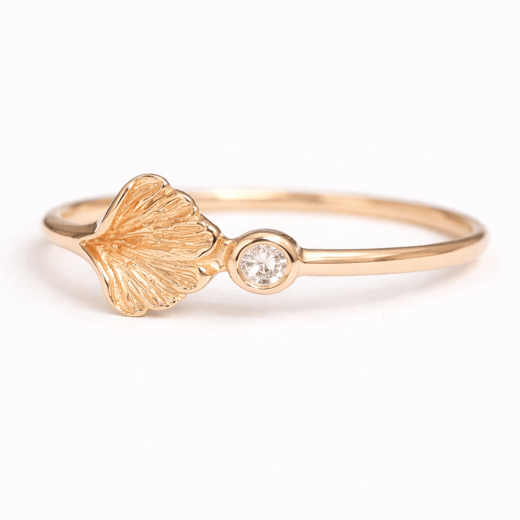 Diamond Ginkgo Gold Ring Kamila - SOVATS