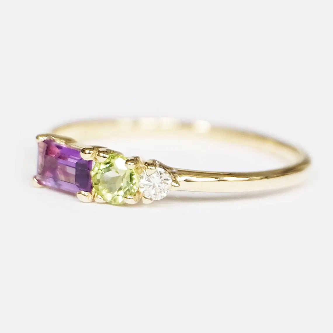 Diamond, Peridot, Amethyst, Three Stone Ring - SOVATS
