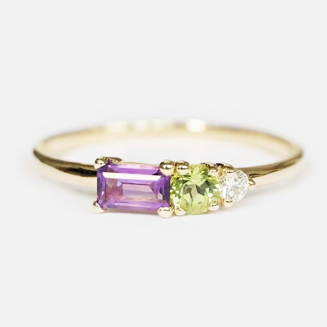 Diamond, Peridot, Amethyst, Three Stone Ring - SOVATS