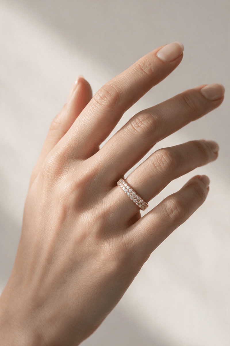 Double Row Pavé Lab Diamond Eternity Band in 14K Gold - SOVATS