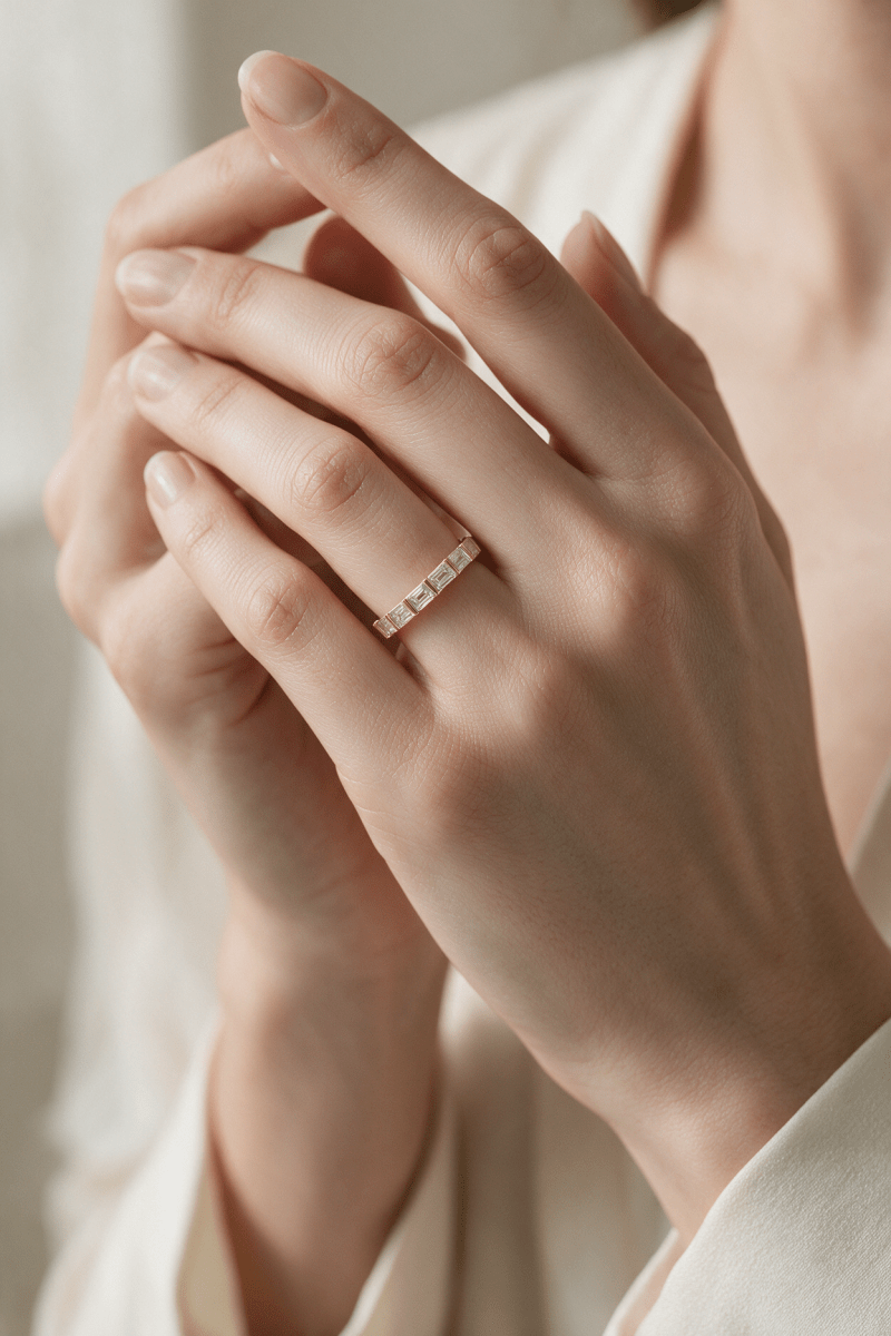 East-West Baguette Bar-Set Lab Diamond Eternity Band in 14K Gold - SOVATS