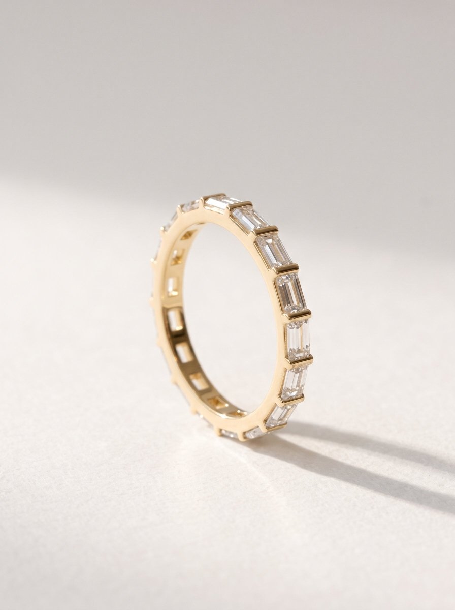East-West Baguette Bar-Set Lab Diamond Eternity Band in 14K Gold - SOVATS