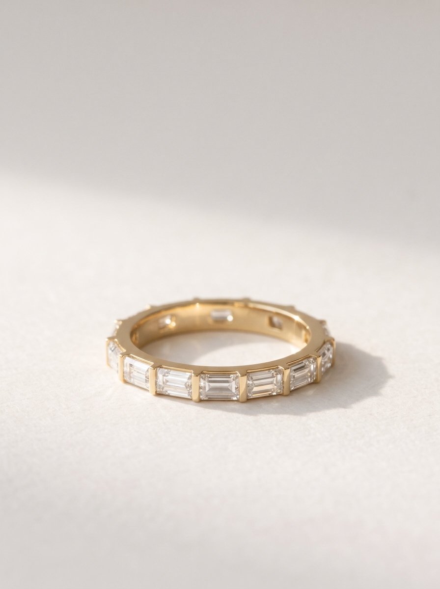 East-West Baguette Bar-Set Lab Diamond Eternity Band in 14K Gold - SOVATS