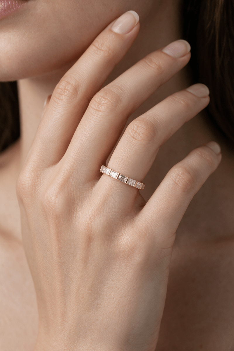 East-West Baguette Bar-Set Lab Diamond Eternity Band in 14K Gold - SOVATS