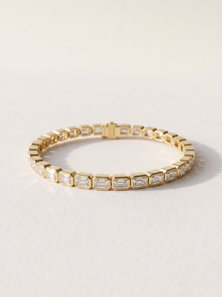 East-West Bezel Emerald Cut Lab Diamond Tennis Bracelet in 14K Gold - SOVATS