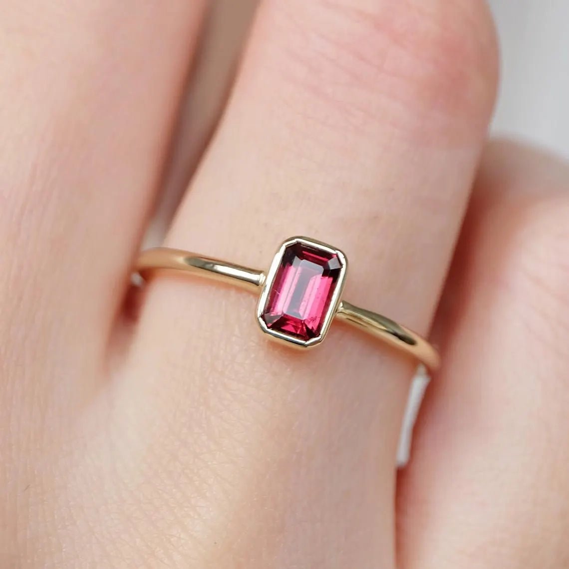 Emerald Cut Rhodolite Ring Yanira - SOVATS