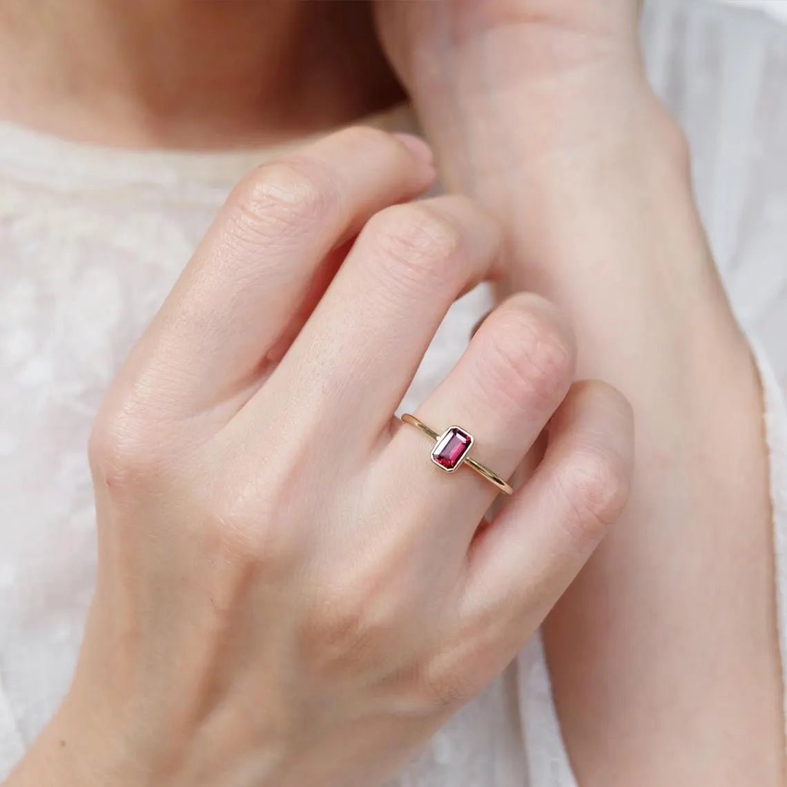 Emerald Cut Rhodolite Ring Yanira - SOVATS