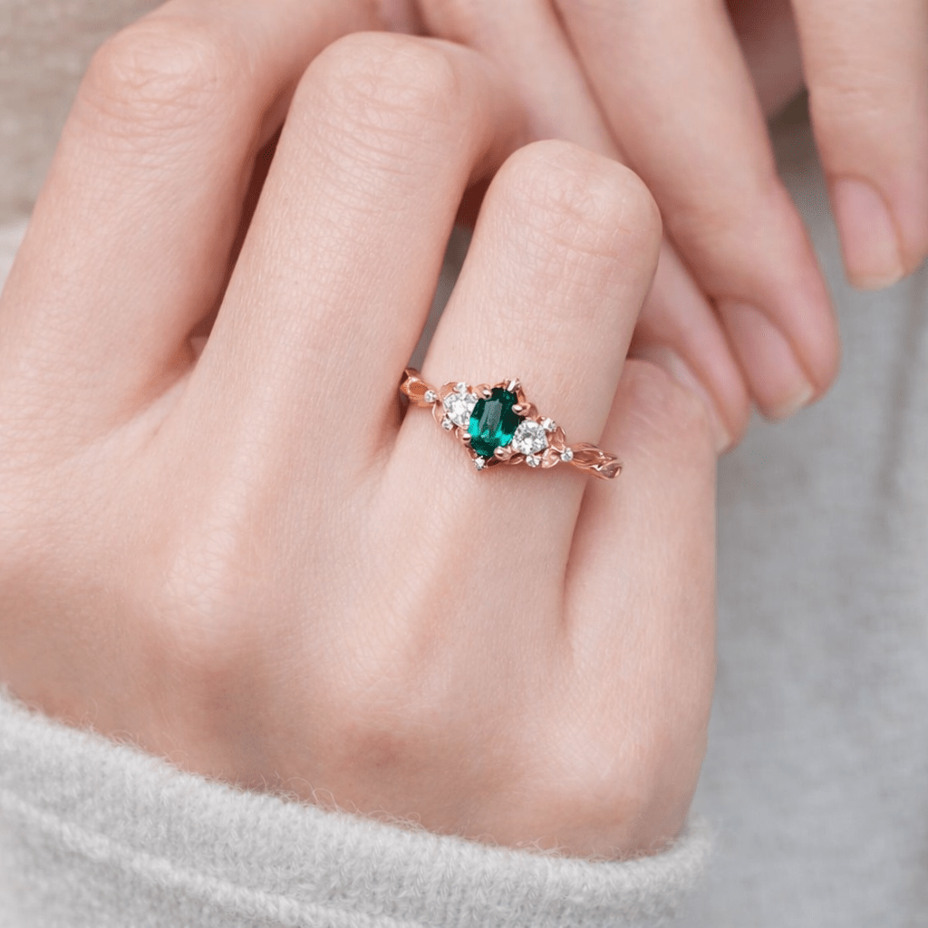 Emerald Moissanite Diamond Engagement Gold Ring Kiran - SOVATS