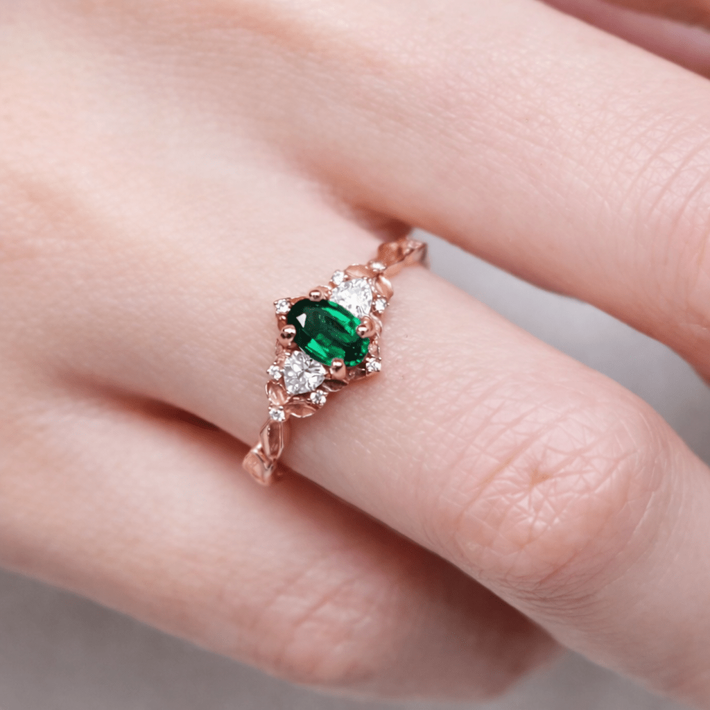 Emerald Moissanite Diamond Engagement Gold Ring Kiran - SOVATS