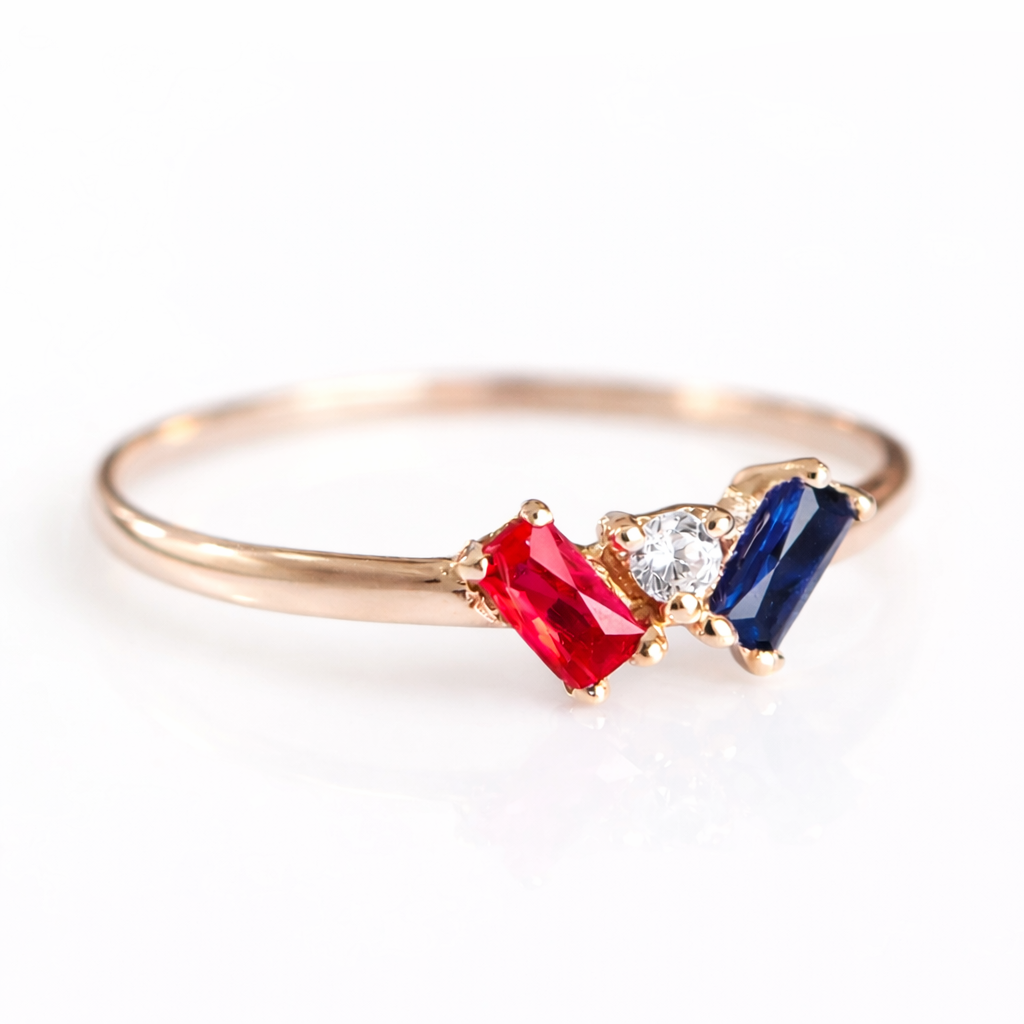 Dual Birthstone Diamond Gold Ring Joan