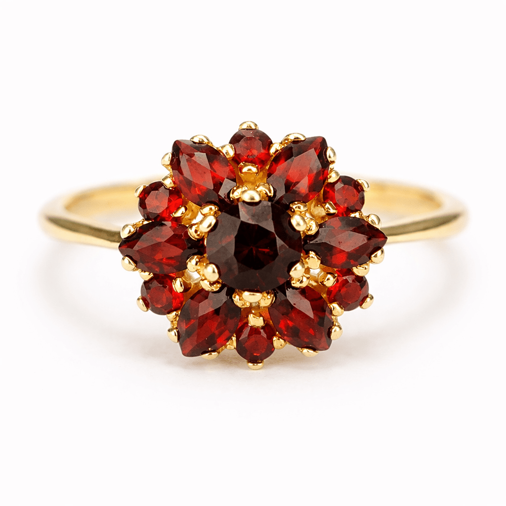 Garnet Cluster Gold Ring Aasmaa - SOVATS