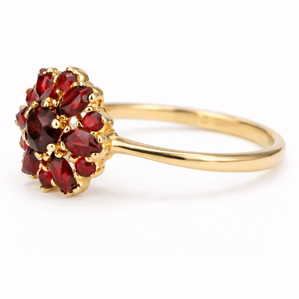 Garnet Cluster Gold Ring Aasmaa - SOVATS