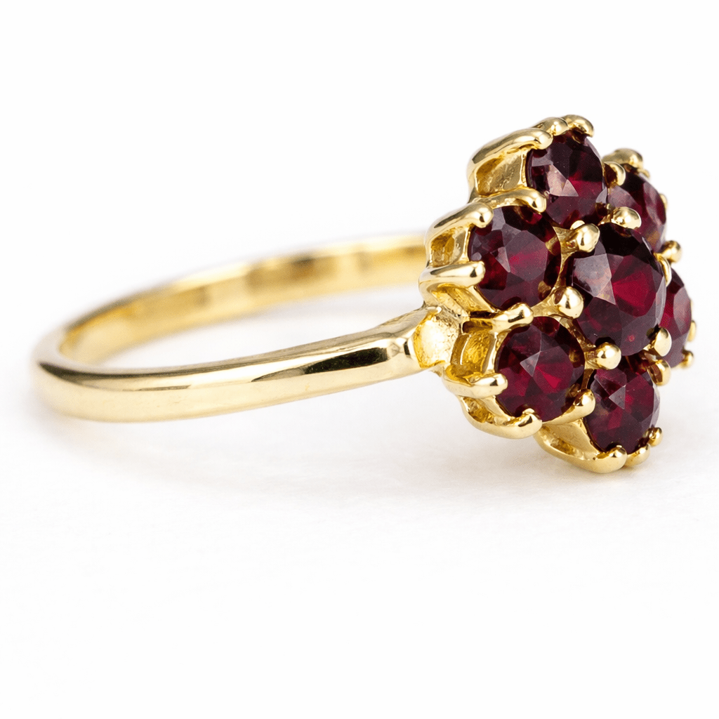 Garnet Cluster Gold Ring Elilmani - SOVATS