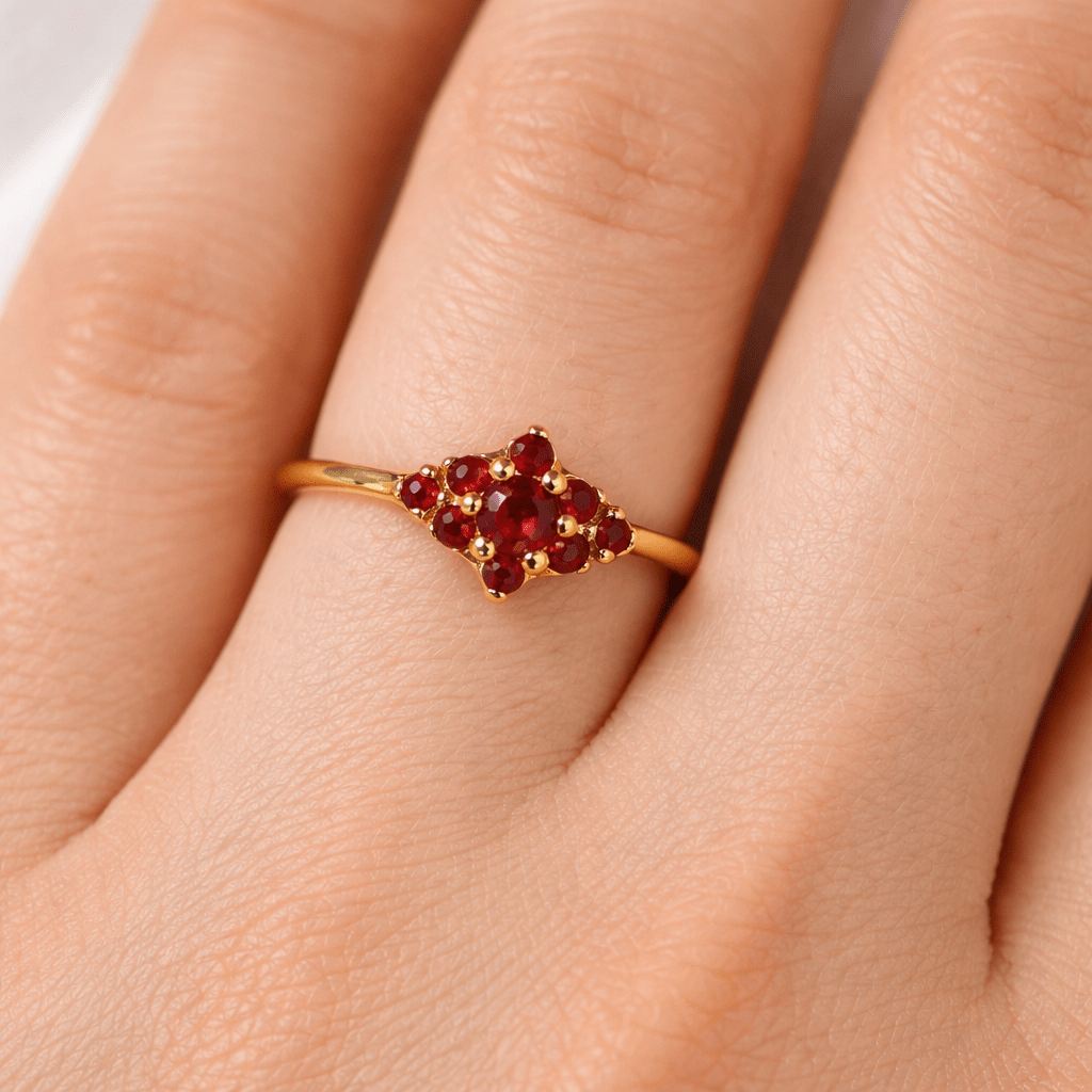 Garnet Cluster Gold Ring Eva - SOVATS