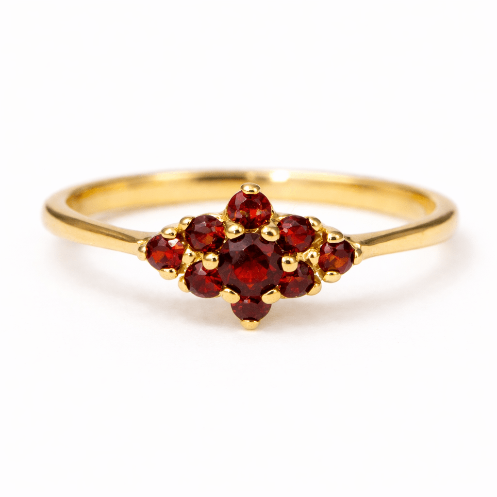 Garnet Cluster Gold Ring Eva - SOVATS