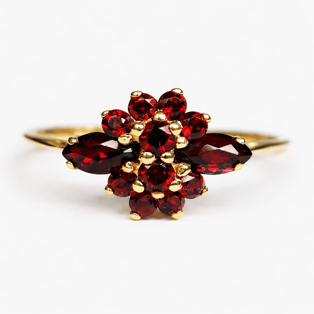 Garnet Cluster Gold Ring Rakel - SOVATS