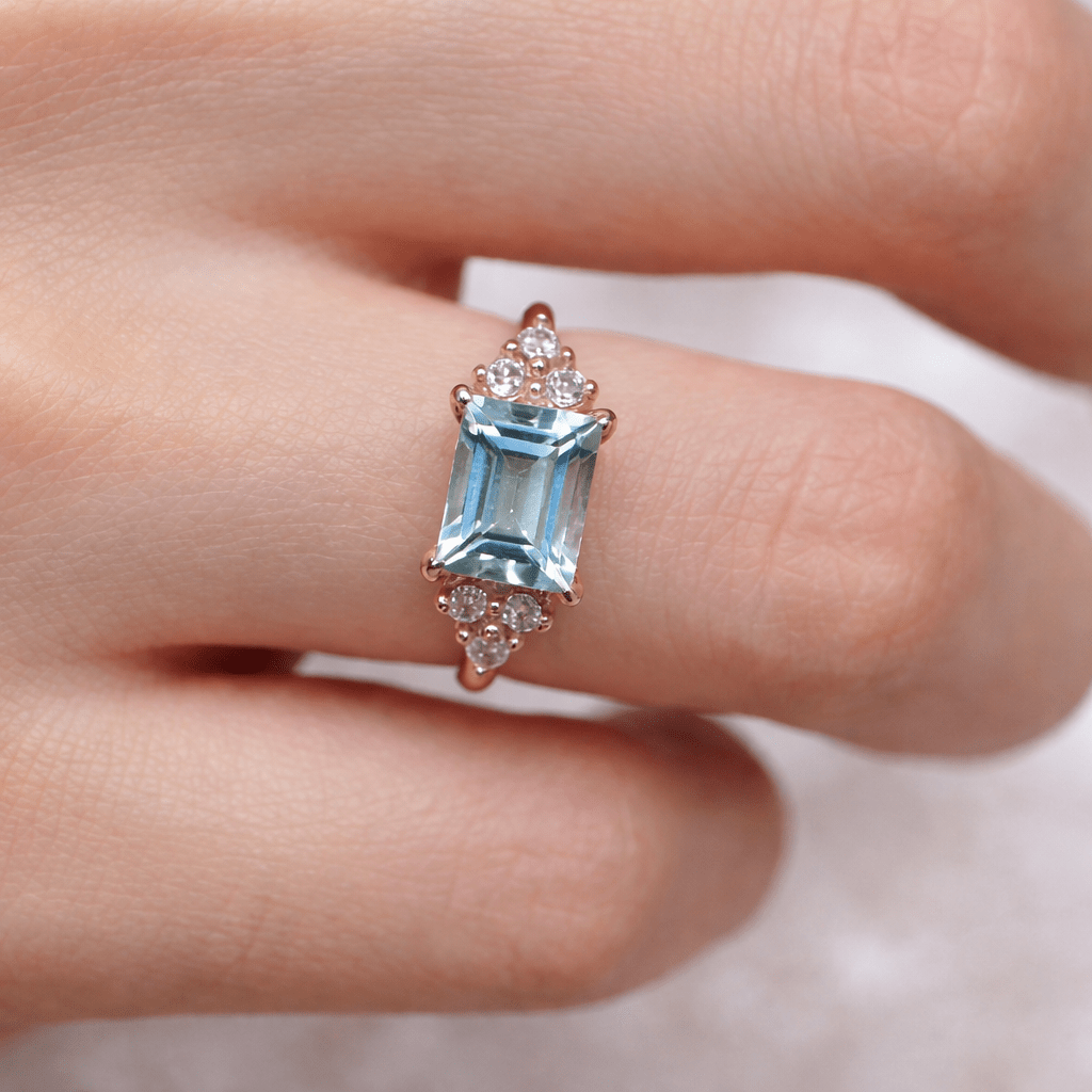 Gift Aquamarine Diamond Gold Ring Fabiola - SOVATS