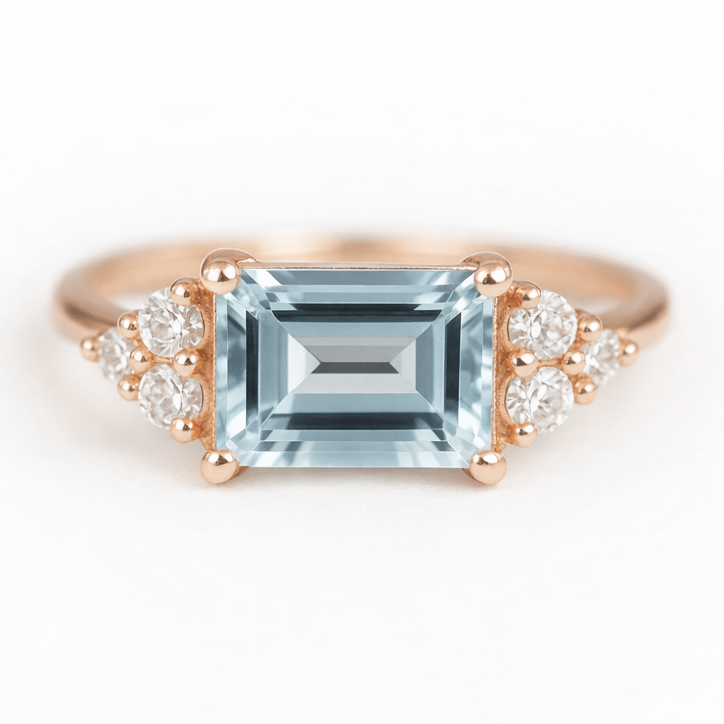 Gift Aquamarine Diamond Gold Ring Fabiola - SOVATS