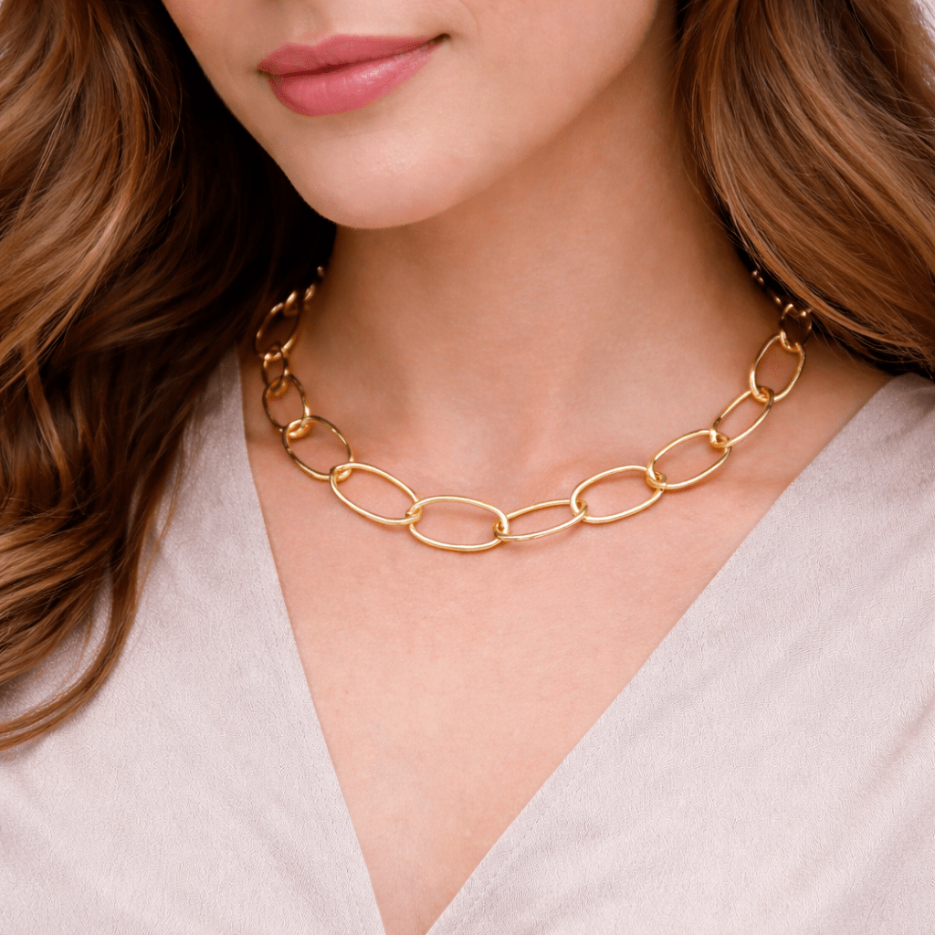 Gift Large Oval Link Gold Necklace Parisa - SOVATS