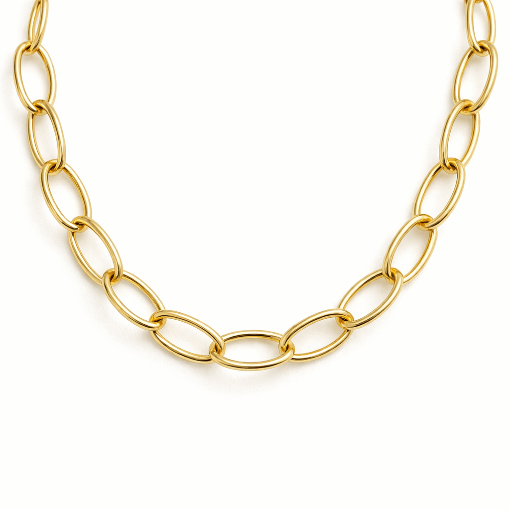 Gift Large Oval Link Gold Necklace Parisa - SOVATS