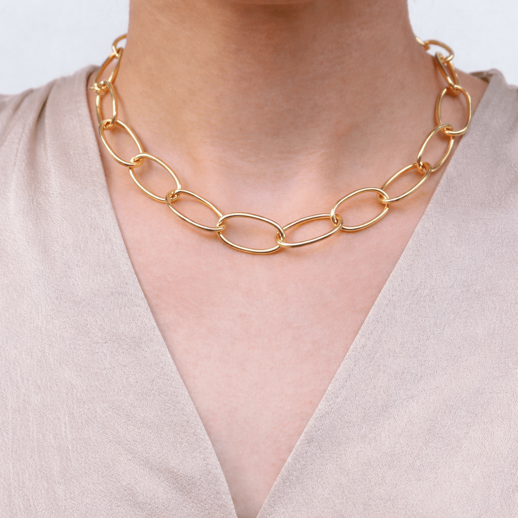 Gift Large Oval Link Gold Necklace Parisa - SOVATS