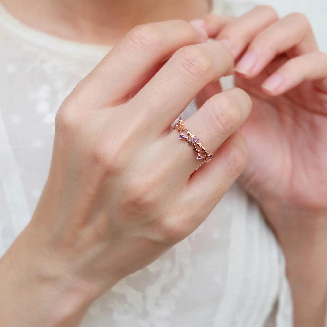 Amethyst Leaf Ring Jie - SOVATS