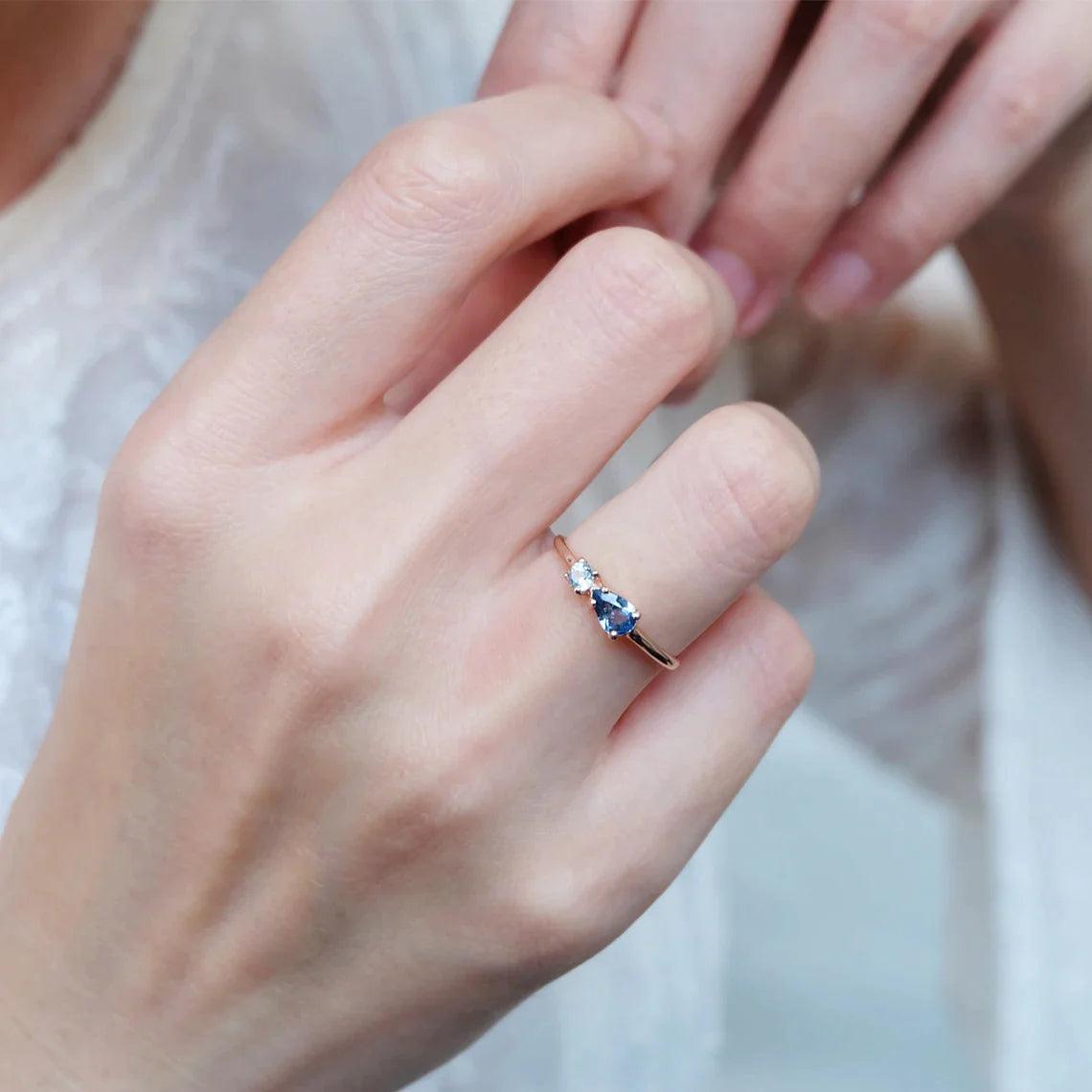 Blue Sapphire and Aquamarine Dual Ring - SOVATS