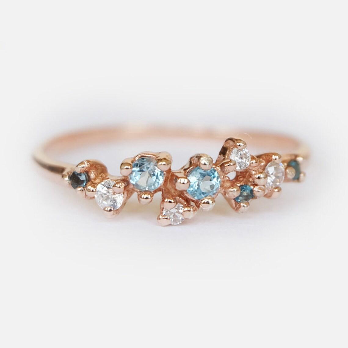 Blue Topaz Diamond Ring Sona - SOVATS