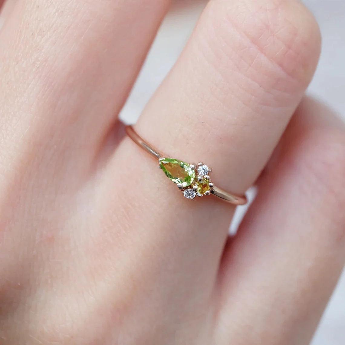 Pear Peridot and Citrine and Diamond ring - SOVATS