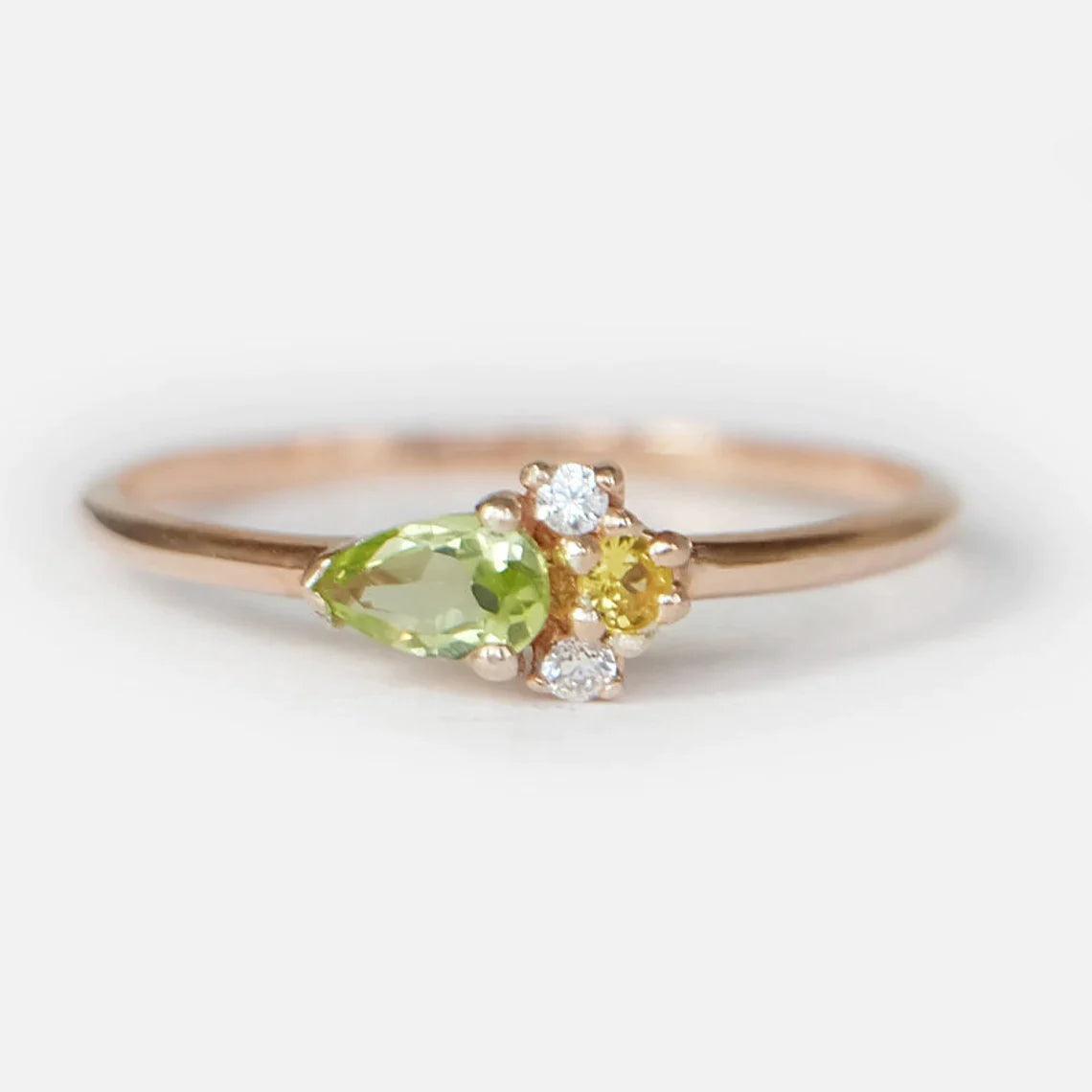 Pear Peridot and Citrine and Diamond ring - SOVATS