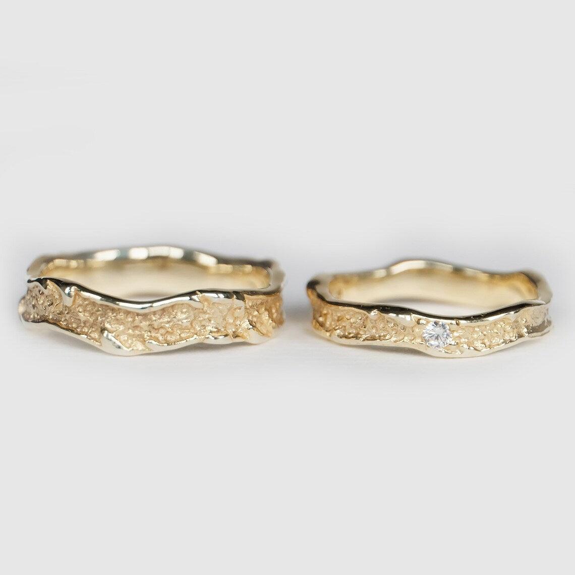 Textured Wedding Ring Set Hiba - SOVATS