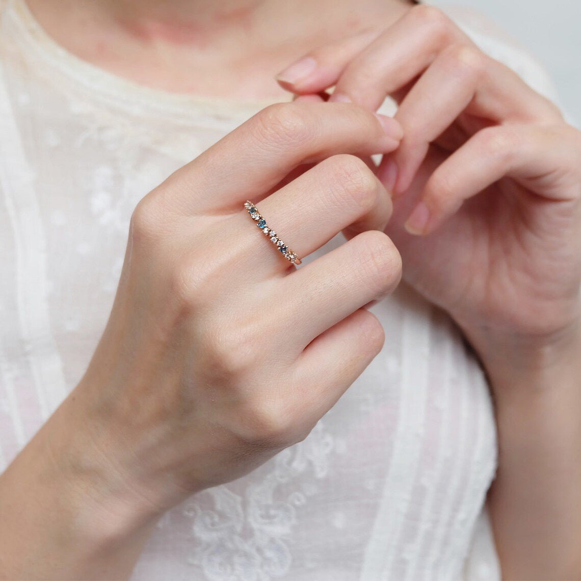 London Blue Topaz Diamond Band Ring Mint - SOVATS
