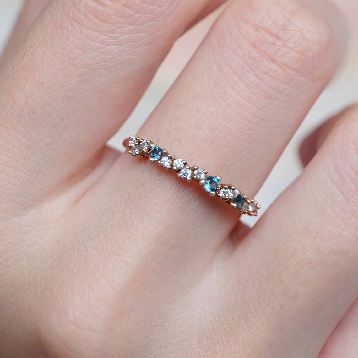 London Blue Topaz Diamond Band Ring Mint - SOVATS