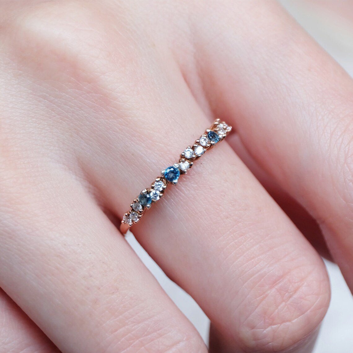 London Blue Topaz Diamond Band Ring Mint - SOVATS