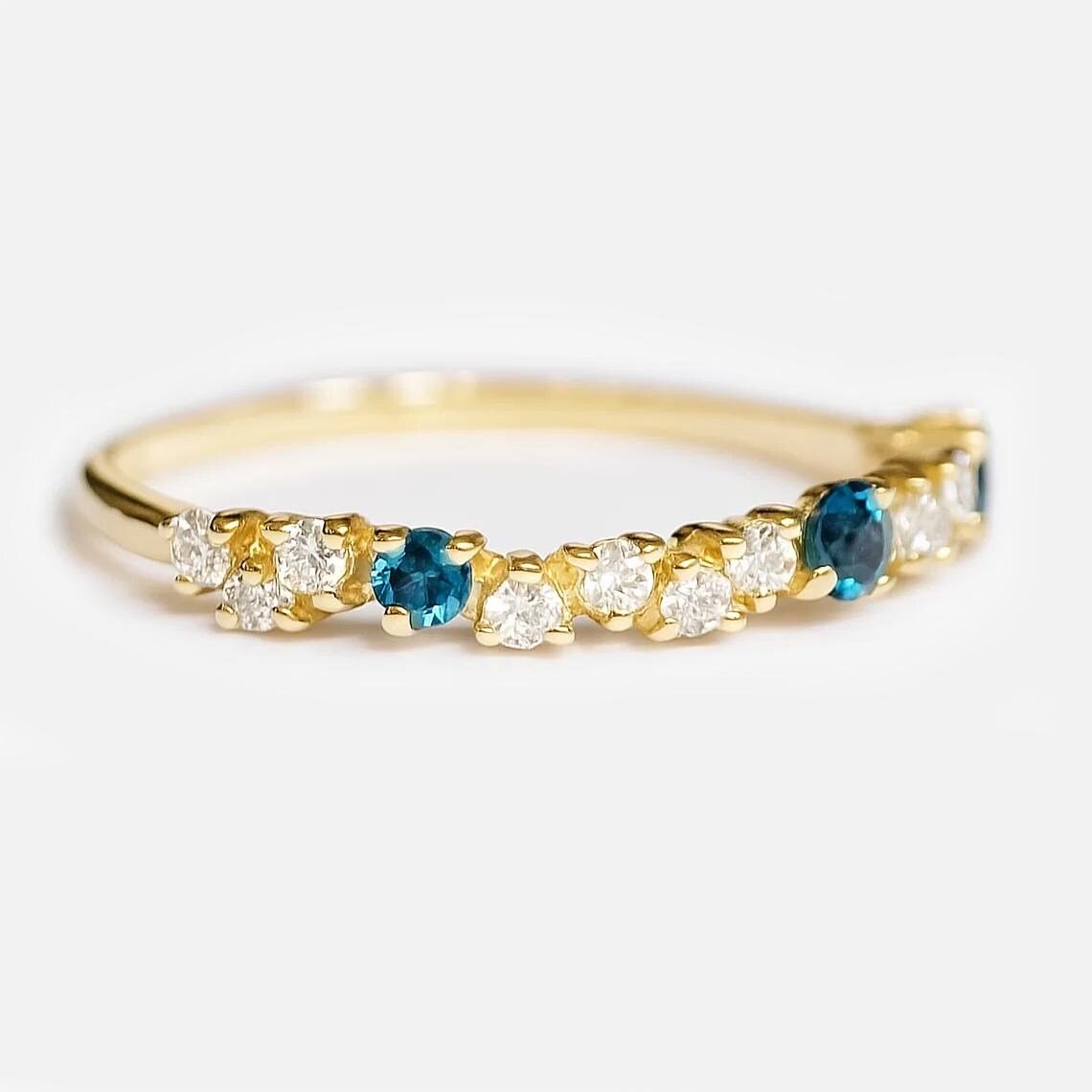 London Blue Topaz Diamond Band Ring Mint - SOVATS