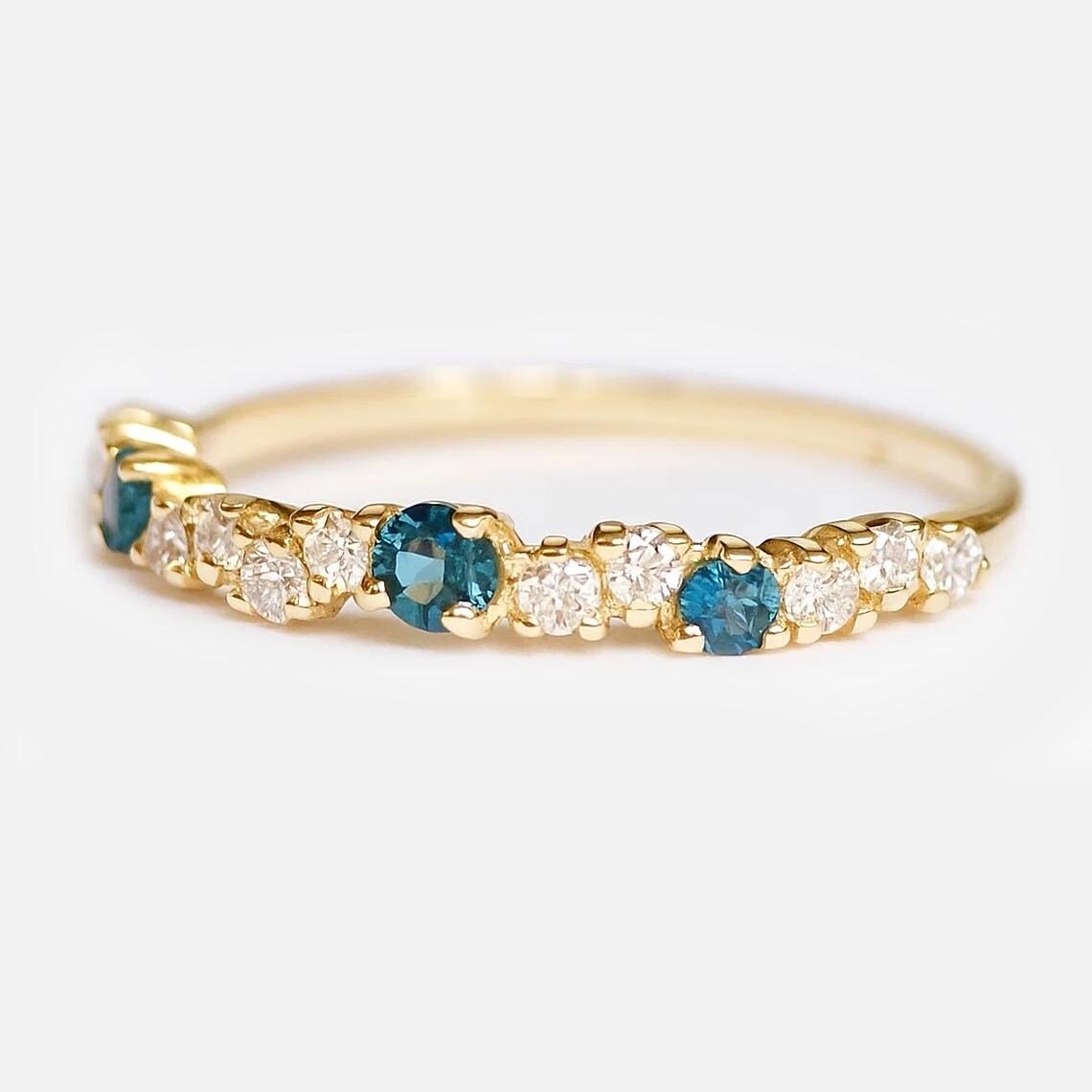 London Blue Topaz Diamond Band Ring Mint - SOVATS