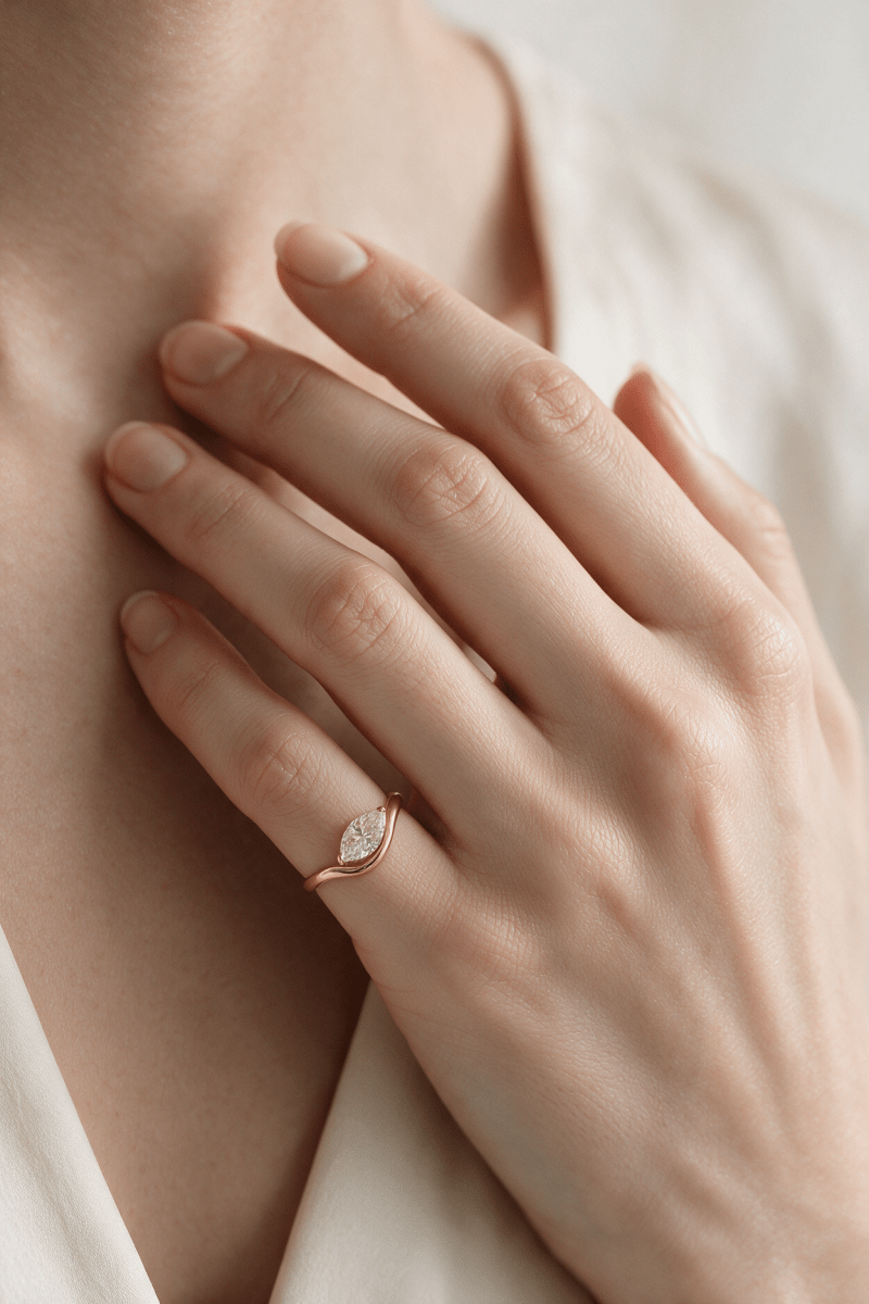 Marquise Lab Diamond Curved Floating Ring - SOVATS