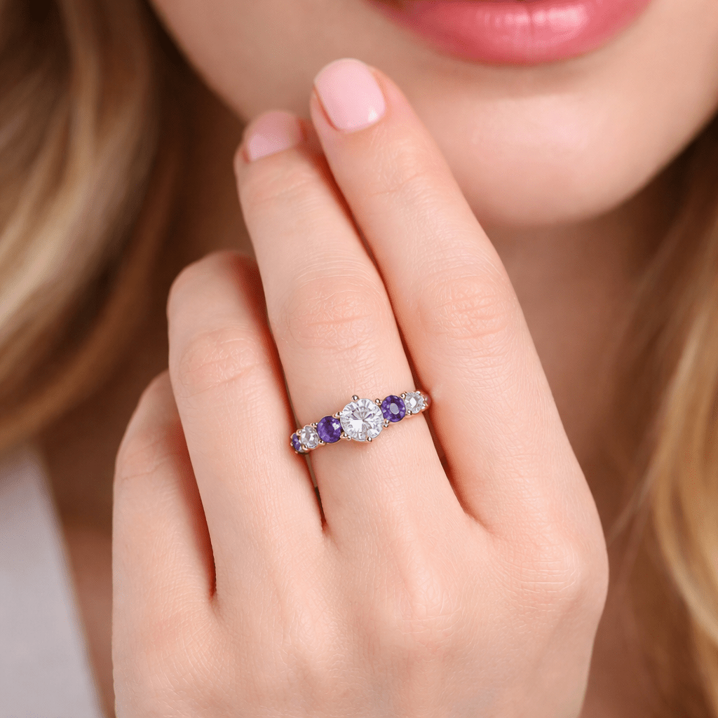 Moissanite Alexandrite Aquamarine Engagement Gold Ring Mastema - SOVATS