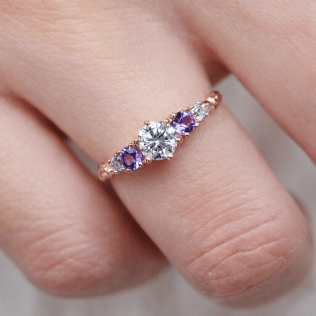 Moissanite Alexandrite Aquamarine Engagement Gold Ring Mastema - SOVATS