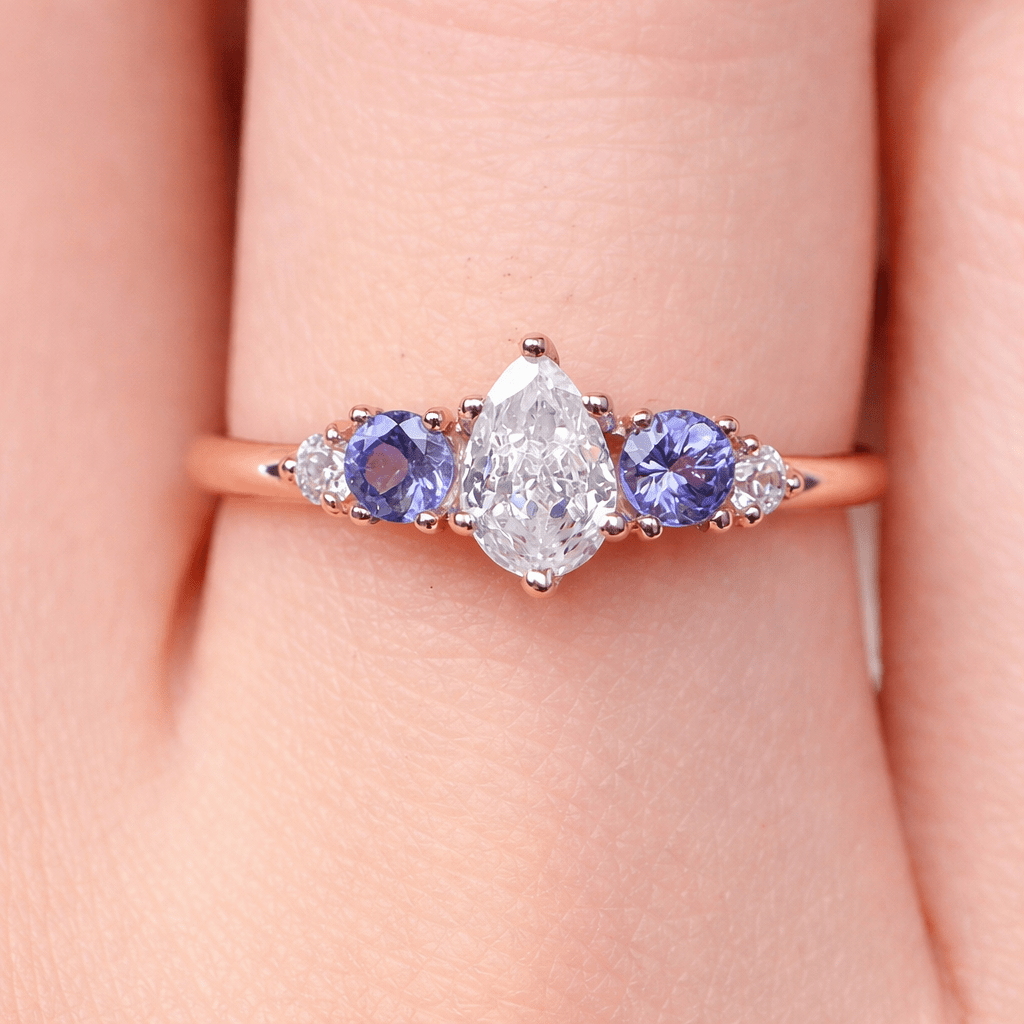 Moissanite Alexandrite Diamond Engagement Gold Ring Astraeus - SOVATS