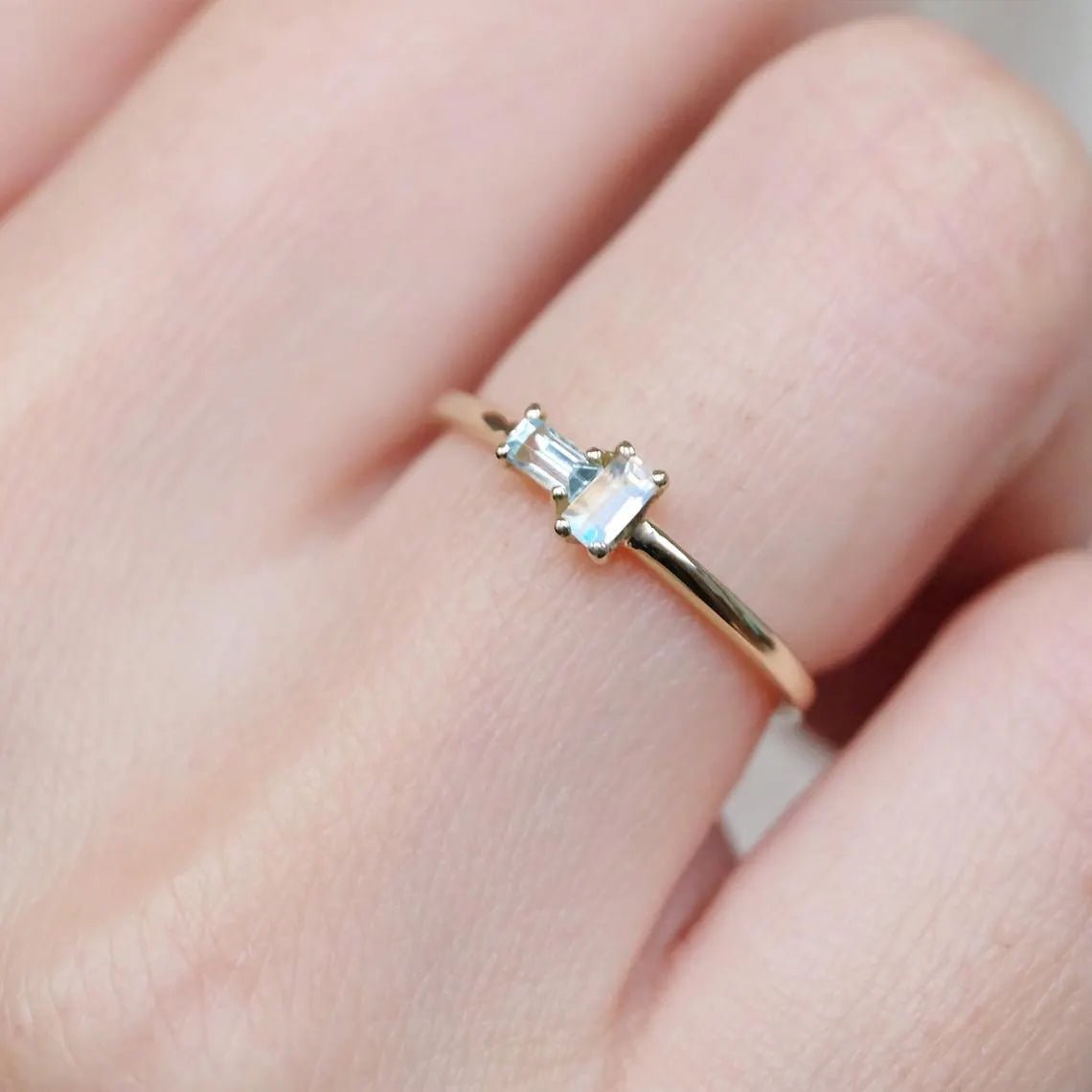 Moonstone and Aquamarine Ring Asteria - SOVATS