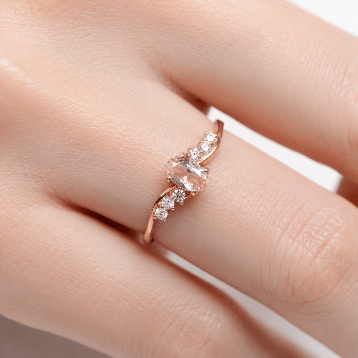 Morganite Diamond Gold Ring Avdotya - SOVATS