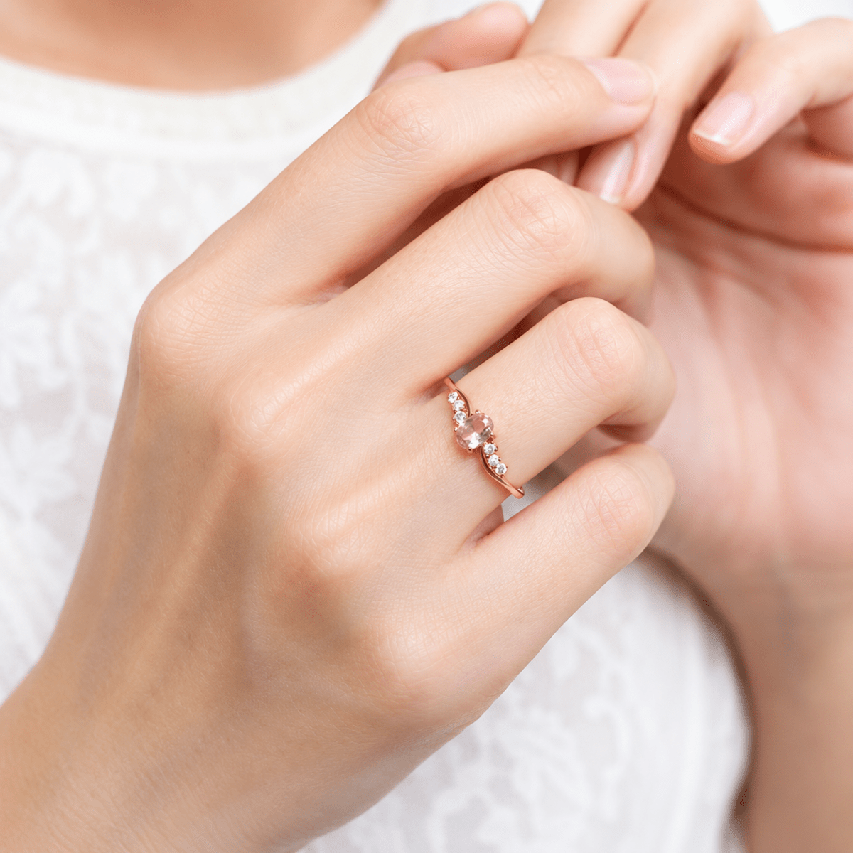 Morganite Diamond Gold Ring Avdotya - SOVATS