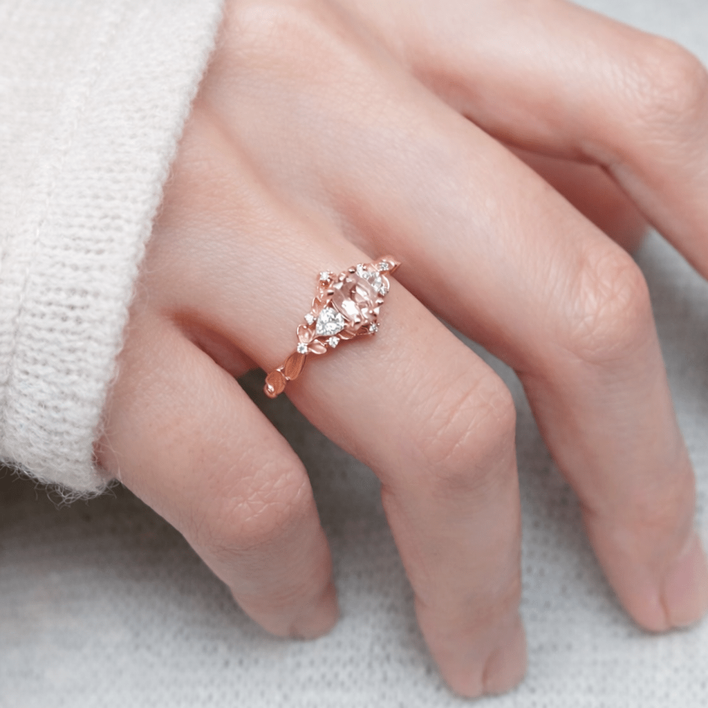 Morganite Moissanite Diamond Engagement Gold Ring Kiran - SOVATS
