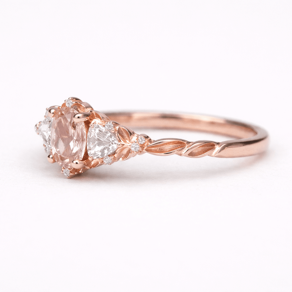 Morganite Moissanite Diamond Engagement Gold Ring Kiran - SOVATS