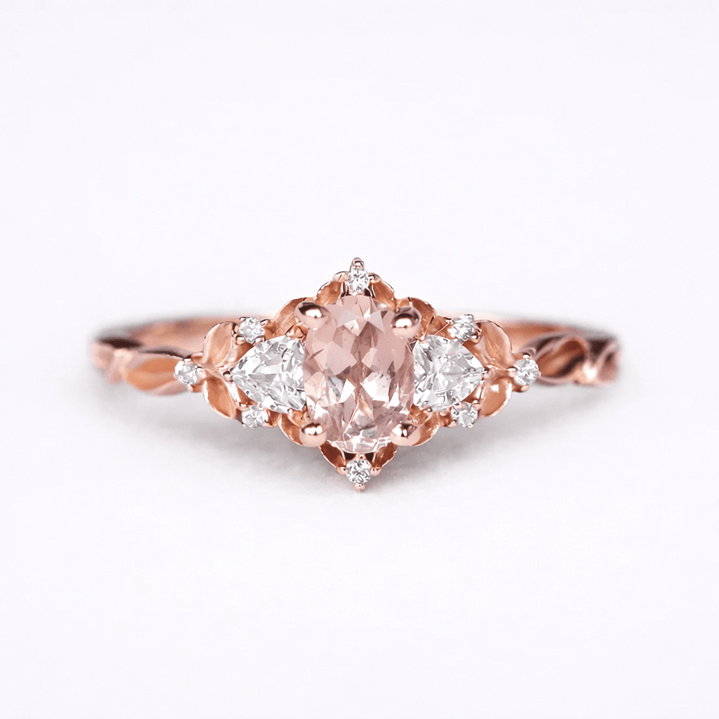 Morganite Moissanite Diamond Engagement Gold Ring Kiran - SOVATS