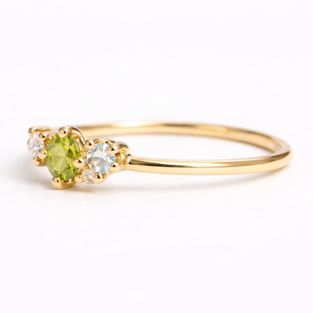 Peridot Aquamarine Diamond Gold Ring Mala - SOVATS