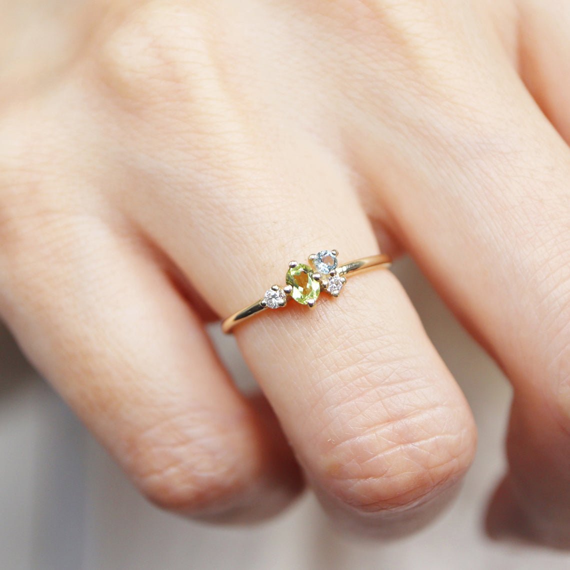 Peridot Aquamarine Diamond Ring Mala - SOVATS