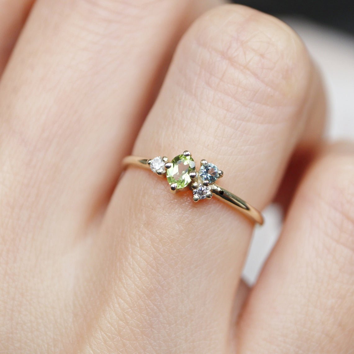 Peridot Aquamarine Diamond Ring Mala - SOVATS